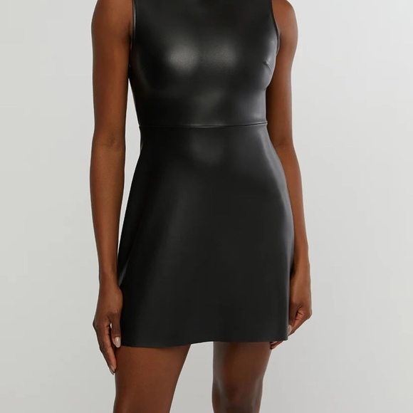 WeWoreWhat Vegan Leather Muscle Tank Black Mini Dress, Size Small - NWT - Picture 1 of 8
